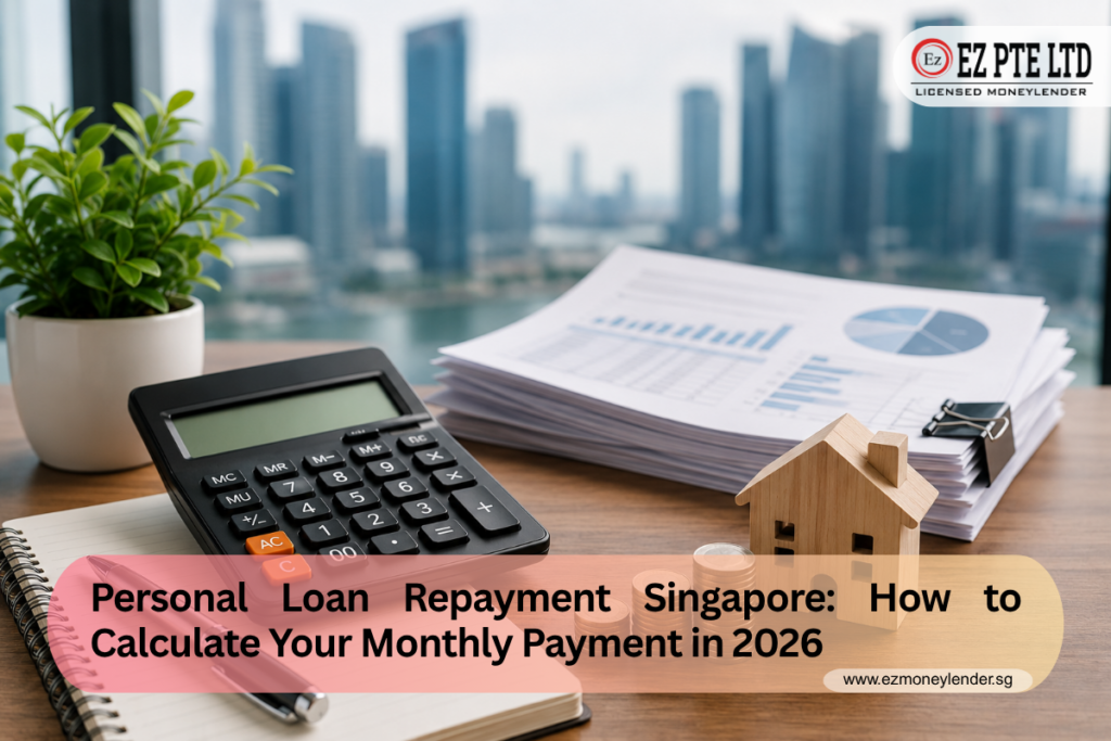 Personal Loan Repayment Singapore: How to Calculate Your Monthly Payment in 2026 1 Personal loan repayment Singapore guide showing a calculator, financial documents and budgeting tools for planning affordable monthly loan payments.