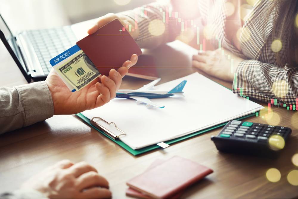 man buys plane tickets from agency client receives passport with plane tickets from travel agent