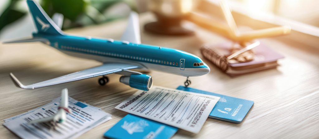 plane tickets passports toy plane table