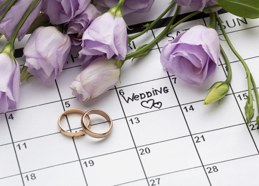 wedding with two hearts written calendar