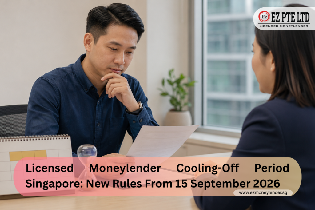 Licensed Moneylender Cooling-Off Period Singapore: New Rules From 15 September 2026 1 Singapore borrower reviewing a loan agreement during the three-business-day licensed moneylender cooling-off period.